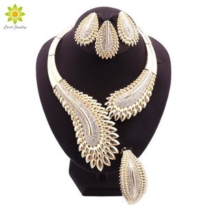 Wedding Jewelry Sets Luxury Dubai Gold Color Big Necklace Earrings for Women Bridal Accessories Gift Indian Jewellery 221109