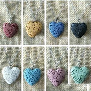 Colliers pendants coeur lave roche perle volcan collier aromathérapie huile essentielle Colliers de diffuseur