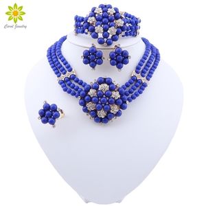 Wedding Jewelry Sets Exquisite Dubai Gold Color Nigerian Woman Accessories Necklace Earrings African Beads costume 221109