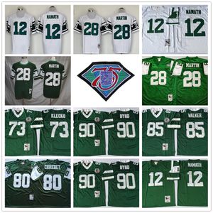 Retrocesso 75º Futebol Mitchell e Ness 12 Joe Namath Jersey 73 Joe Klecko 99 Mark Gastineau 90 Dennis Byrd 85 Wesley Walker 28 Curtis Martin 80 Wayne Chrebet ncaa