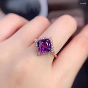 Wedding Rings Classic Rose Gold Square Engagement Opening For Women Shine Purple CZ Stone Inlay Fashion Jewelry Charm Bands