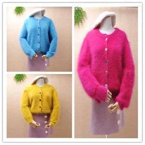 Kvinnors stickor Tunga tjocka vinterkläder Kvinnlig Kort Mink Cashmere Långärmad cardigans Angora Knitkläder Inside Jacket Coat