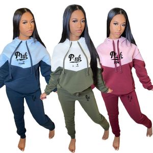 2024 Designer Marca Mulheres Tracksuits Jogging Terno Hoodies Calças Dois Conjuntos de Peças Rosa Impressão Manga Longa Sweatsuits Patchwork Leggings Outfits Roupas Casuais 8931-0