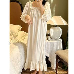 Women's Sleepwear White Color Plus Size Cotton Night Dress For Women Vintage Long Style Square Collar Nightgowns Spring Sleeves