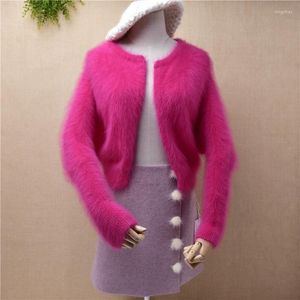 Women's Knits W6 Ladies Women Fashion Rose Cute Short Style Crop Top Visone Cashmere Cardigan lavorato a maglia Giacca in pelliccia d'angora Cappotto Maglione Pull