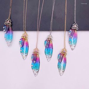 Pendant Necklaces Handmade Clear Resin Butterfly For Women Metal Transparent Foil Rhinestones Simulation Wing Chokers Necklace