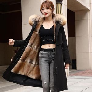 Women's Fur Women Real Parka Winter Jacket Long Coat Lining Detachable Big Natural Collar Hood