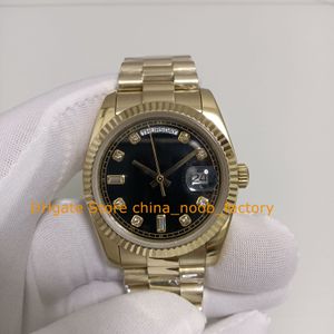 2 estilo em caixa relógio de caixa médio 36mm masculino feminino 18K Yellow Gold Black Diamond Dial Dial