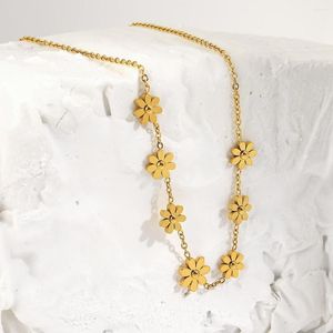 Catene Greatera Collana girocollo in acciaio inossidabile con fiore margherita per donna Gioielli in catena con ciondolo floreale in metallo color oro 2022