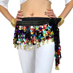 Bälten Chiffon Shinny Belly Dance Clothes Belt Bellydance midja kedja Kvinnor Paljetter Hip Scarf Girl 8 Färger