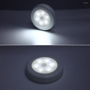 Luci notturne 6 LED Sensore di movimento Luce rotonda LED Armadio Scale Lampada Magnete Sicuro Corridoio Bagno Camera da letto Armadio da cucina