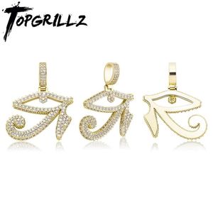 Pendant Necklaces TOPGRILLZ Eye of Horus Necklace With Tennis Chain Gold Color Iced Out Cubic Zirconia Hip Hop Rock Fashion Jewelry Gift 221109