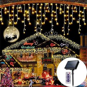 Strings 10m kerstdecoratie zonne -led Icicle Light Outdoor Curtain Fairy 300 String voor tuindecoratie