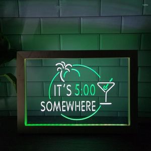 Party Decoration It's 5 Pm Somewhere Bar LED Neon Sign Po Frame Creative Table Lamp Bedroom Desk Wood 3D Night Light