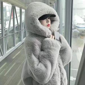 Women's Fur Hstar 2022 Lady Loose Korean Style Plush Faux Coat Women's Winter Cute Hoodie Medium Length Jacket Pelucia Casaco