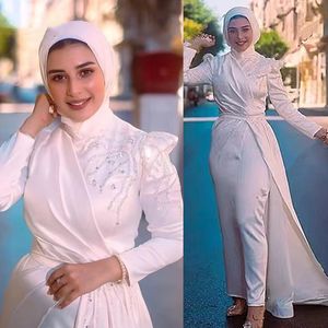 Vestidos de noiva de hijab muçulmanos elegantes Vestidos de noiva Cristais Salia destacável Mangas compridas pescoço alto Arábico Islâmico Vestidos de Novia Comprimento do piso 2023