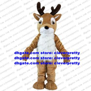 Long Fur Brown Reindeer Moose Mascot Costume Elk Wapiti Caribou Alces Deer Character gifter sig med nyptialer De b￤sta varorna ZX1361