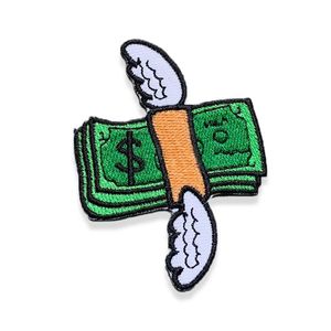 Flying Money Funny Brodery Patches Sy Imge för jackor Hoodies Shirts Iron On Custom Patch