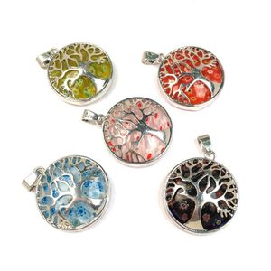 Pendant Necklaces Retro Personality Hollow Peace Tree Pendant Thousands Flowers Glass Coloured Glaze Art Style Charms Jewelry Making Dhs2F