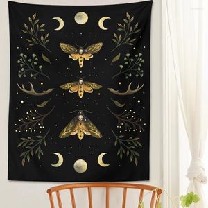 Tapestries Moon Phase Tapestry Wall Hanging Vintage Mooonlight Green Olive Leaf Black Throw Blanket Home Decor Bedroom Art