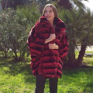 Women's Fur Real Jacket Women Fashion Coat Winter Female Bat Type Warm Overcoat