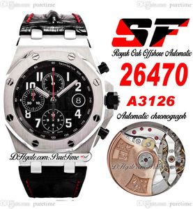 SF Vampire 2647 A3126 Automatic Chronograph Mens Watch 42mm Steel Case Black Textured Dial Number Markers Leather Strap Red Line Watches Super Edition Puretime G7