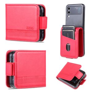 Brieftaschen-Handyhüllen für Samsung Galaxy Z Flip 4/3, einfarbig, Kalbslederstruktur, PU-Leder, Flip-Ständer, mit Kartenfächern