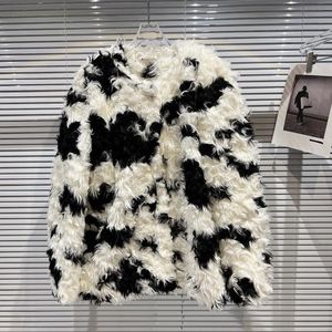 Women Coat Thanksgiving Gift Winter Imitation Fox Curly Faux Fox Fur Lapel Jacket Outdoor Leisure Fashion Street Långärmad Cow Print Coats Jackor Size S/M/L