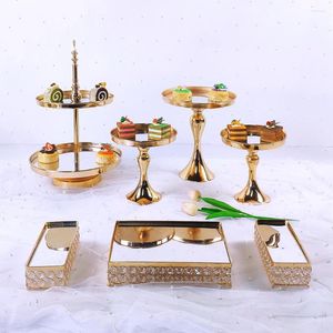 Bakeware Araçları 7pcs Akril Ayna Metal Kek Stand Set Yuvarlak Düğün Doğum Günü Partisi Tatlı Altın Kek Petsül Ekran Plaka Ev Dekor