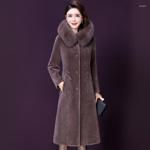 Frauen Pelz Frauen Schafschur Mantel Winter Schöne Mode Elegante Verdicken Stepp Oberbekleidung Mit Kapuze Kragen Tops Lange Wolle Mischungen weibliche