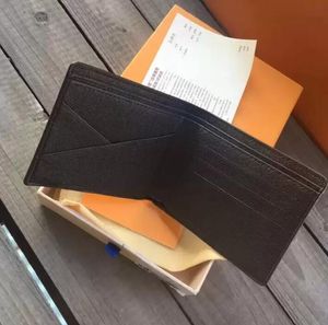 Con scatola Borsa da uomo di alta qualità Frizione da uomo Doppia piega Porta carte di credito ID Organizer Portafoglio Portafogli ultrasottili di design Mini Portafogli