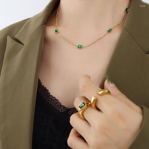 Pendant Necklaces Emerald Zircon Titanium Steel Plated18K Gold Fashion Necklace For Women's Daily Wear