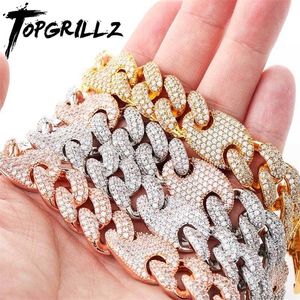 Pendant Necklaces TOPGRILLZ 16mm Miami Box Clasp Cuban Link Chain Gold Silver Color Necklace Iced Out Cubic Zirconia Bling Hip hop Jewelry 221109