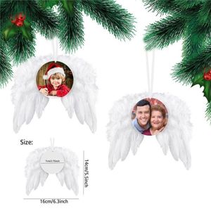 Värmeöverföring ängelvingar juldekoration fjädrar hänge rund och hjärta dubbel lager diy julgran hängande tagg fy5475