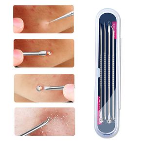 Rostfritt stål 4st/set Acne Needles Blackheads Black Spots Anti-Acne Fat Guid Skin Care Kvinnlig skönhet Behandling Pore Cleaner Needle Hook Agujas Para El Acn