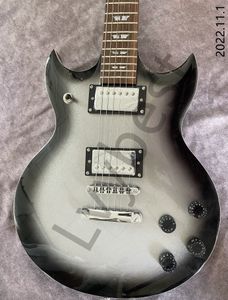 Electric Guitar 6 Strings Chrome Parts Silver Center Black Edge Burst HH Cover Pickups No Pickguard