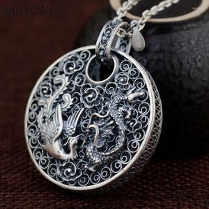 Pendant Necklaces Real 925 Silver Phoenix Dragon Animal Good Luck Pure S990 Solid Thai Pendants For Women Men Jewelry Making