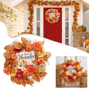Flores decorativas mini coronas para sillas corona de anillo floral puerta de otoño puerta mansión pulgadas navidad con luces