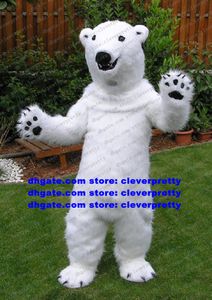 Long Fur Polar Bear Mascot Costume White Sea Bear Vuxen Tecknad karaktärssamhälle Aktiviteter Birthday Party ZX1211