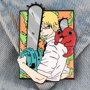 Broşlar Chainsaw Man Emaye Pin Takı Japon sevimli anime pimleri sırt çantası broş metal moda aksesuarları için sırt çantaları için