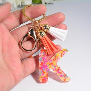 Keychains Colorful Strips Filling A-Z Letter Key Chains For Women Initials Resin Keyring With Tassel Bag Ornaments DIY Accessories Gifts