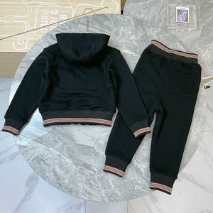 Children's clothing new style girls' boys' suit hooded collar long sleeve autumn coat elastic pants twopiece set