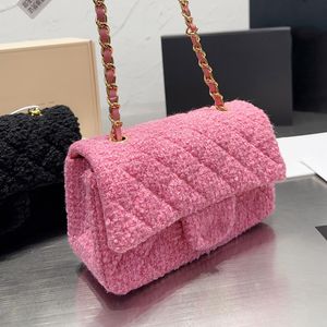 23SS Kadın Tweed Kapitone Klasik Mini Flep Torbalar Tasarımcı C Dış Çanta Kılıfları Altın Metal Matelasse Zincir Crossbody Omuz Omuz Açık Sacoche 20cm