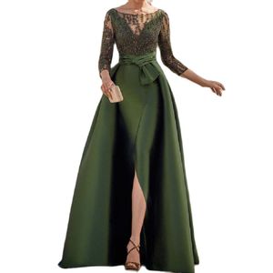 Mother of the Bride Dresses Elegant Satin Beaded Lace Long Sleeves Luxurious 2022 Large Size NEW IN