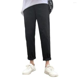 Calça masculina de estilo solto de fibra de poliéster respirável para calças elásticas para o coreano casual de perna larga de perna larga de perna larga ao ar livre
