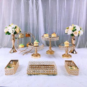 Bakeware Tools 9 st Crystal Cake Stand Set Metal Mirror Cupcake Decorations Dessert Pedestal Wedding Party Display Tray Magasin