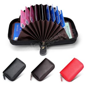 Credit Card Holder Wallet Men Women RFID Anti-theft Vintage Cowhide Zipper Purse Driver License Case