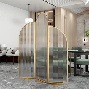 Modern Glass Folding Partition Screen - Iron Art Movable Luxury Room Divider