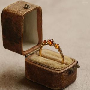 Wedding Rings Vintage Orange Zircon Engagement Ring Adjustable Gold Color Crystal Finger For Women Fine Jewelry Gifts