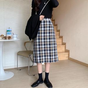 Clothing Sets Japanese Vintage Plaid Skirt Women 2022 Autumn Winter Harajuku High Waist Female Party Plus Size Long A-skirt Streetwear